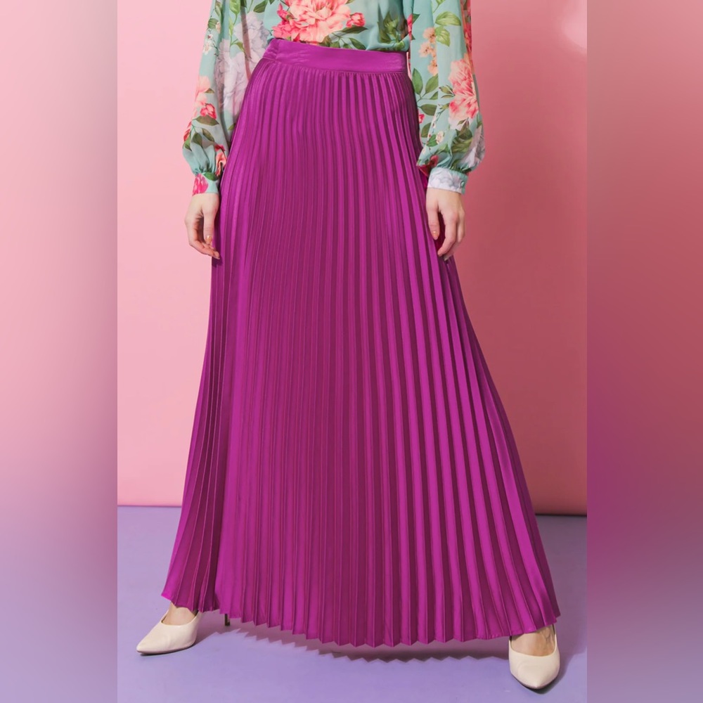 NWT Bar III Fuchsia Pink Purple Pleated Maxi Skirt Size S